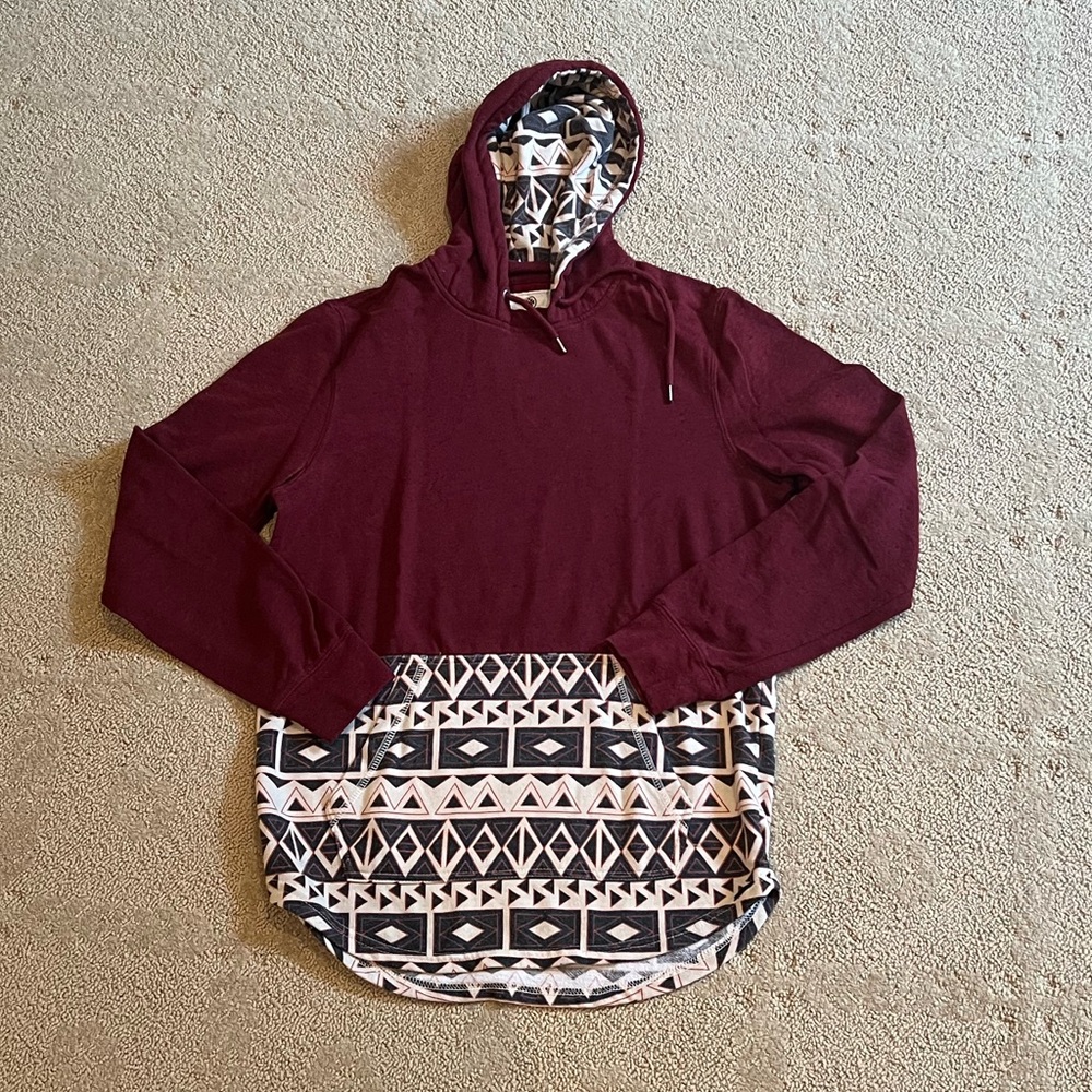 On the Byas Burgundy and Black Geometric Hoodie